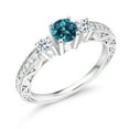 thumbnail image 2 of Gem Stone King 925 Sterling Silver London Blue Topaz and White Topaz Women Engagement Ring (1.11 Ct Round, Size 7), 2 of 4