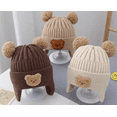 thumbnail image 5 of SnD Plus Toddler Winter Warm Bear Beanie Hat – Soft Cotton & Wool Knit Baby Hat with Pompom and Ear Protection, Unisex for 0–36 Months Dark Brown, 5 of 5