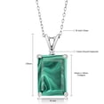 thumbnail image 3 of Gem Stone King 925 Silver Green Malachite and White Lab Grown Diamond Pendant Necklace for Women (10.02 Cttw, Gemstone Birthstone, Emerald Cut 14X10MM, with 18 inch Silver Chain), 3 of 4