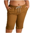 thumbnail image 5 of Costeam Womens Plus Size Solid Color Linen Blend Bermuda Shorts Drawstring Elastic Waist Dual Side Inset Hand Pockets Loose Fit Casual Athletic Summer Short Bottoms, 5 of 9