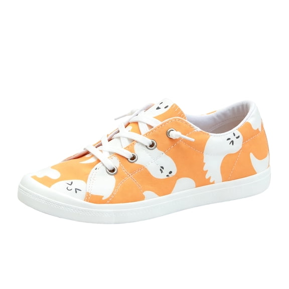EKVAHL Women's Low Top Canvas Sneakers, Halloween Printed Tennis Shoes, Lightweight Daily Walking Casual Shoes Orange