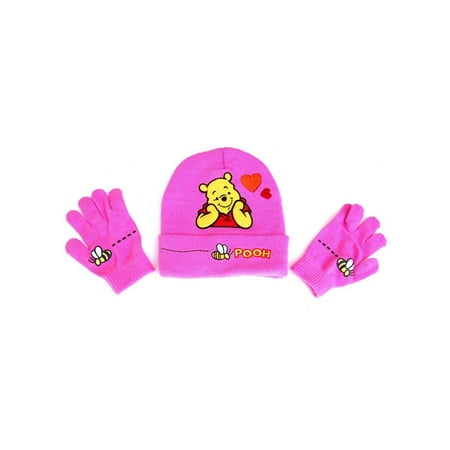 - Disney Winnie the Pooh Love Youth Kids Winter Beanie and Gloves- Pink