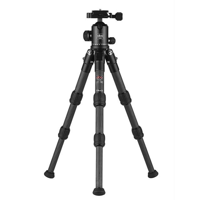 OBO T228 Mini Carbon Fiber Tripod + B300 Rotatable Panoramic Ball Head with Quick Release Plate 1/4 Inch Screw 3 Extendable Sections Max. Load 8KG for DSLR ILDC Camera Camcorders Action Cameras