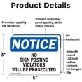 thumbnail image 2 of (2 Pack) No Sign Posting Violators Will Be Prosecuted OSHA Notice Sign 5 Inch X 3.5 Inch Vinyl Label Decal Sticker Weather Resistant, UV Protected for Workplace, Business, and, 2 of 7