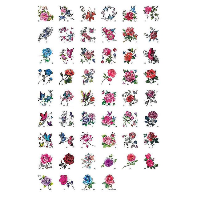 104 Uds conjunto de patrones de rosas tatuajes impermeables pegatinas coloridas para el cuerpo