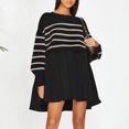 thumbnail image 1 of Peggybuy Femmes Robe en Tricot Taille Haute Élégant Patchwork Robe Pull Fluide (Noir L), 1 of 8