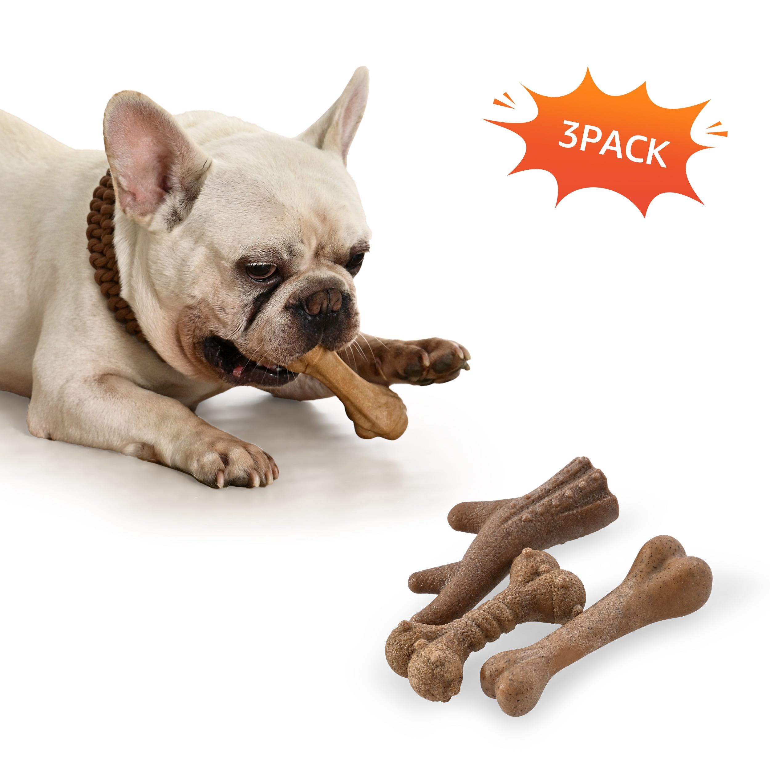 Max & Marlow Durable Dog Chew Toys Set, PP Wood Powder Toys for Aggressive Puppy Chewers, 3 Pack