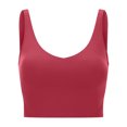 thumbnail image 1 of Ropa interior deportiva para mujer con almohadillas cruzadas en la espalda, camiseta de entrenamiento para mujer de sujeción media, color piel, burdeos y rojo, 1 of 6