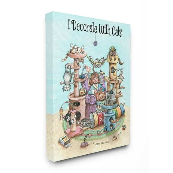Stupell Industries I Decorate With Cats Funny Cartoon Pet Design Canvas Wall Art by Gary Patterson