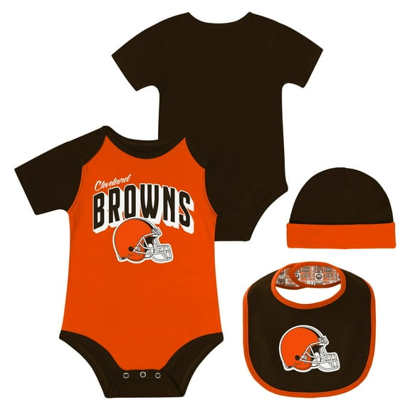 Newborn & Infant Cleveland Browns Dynamic Duo Bodysuit, Bib & Knit Hat Set