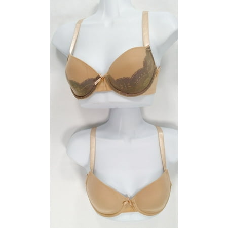 Barely Sz 32 A Set of 2 Underwire Lined Mesh Nude Beige Bra A223351