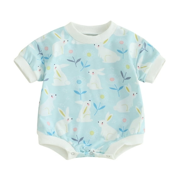 Bagilaanoe Newborn Baby Girl Boy Easter Rompers Floral Print Short Sleeve Bodysuits 3M 6M 9M 12M 18M Infant Casual One Piece Short Jumpsuit