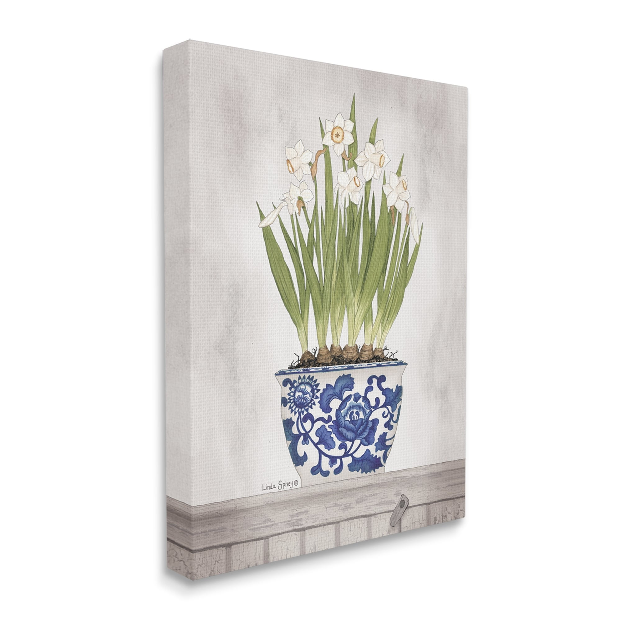 Stupell Industries Traditional Daffodil Flowers Porcelain Pattern Bowl Countryside Flowers,24 x 30, Design by Linda Spivey
