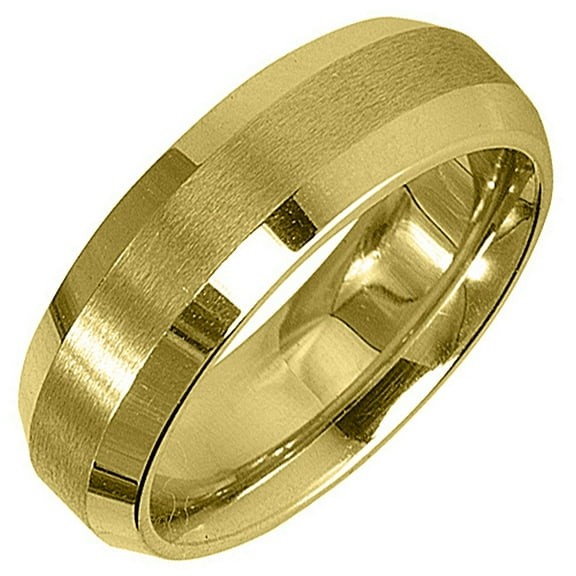 14K Yellow Gold Mens Wedding Band 6mm Satin Comfort Fit