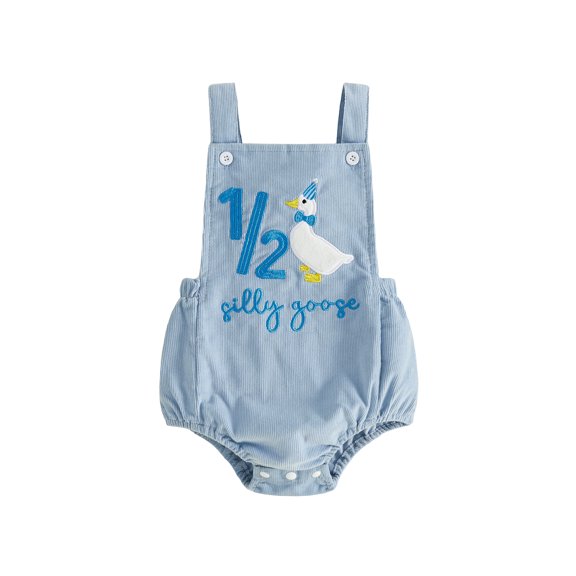 Cjfdfy Toddler Baby Boys Birthday Romper 1/2 Goose Birthday Embroidery Sleeveless Overalls Half Way to One Birthday Romper 6 Months Birthday Outfit 3-18M