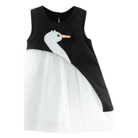 

Zlekejiko Toddler Girls Sleeveless Dresses Cartoon Patchwork Tulle Princess Dress