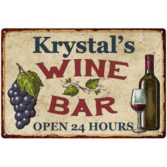Krystal's Rustic Wine Bar Sign Wall Décor Kitchen Gift 8 x 12 High Gloss Metal 208120056738