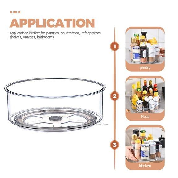 OUNONA Turntable Organizer Tray for Kitchen Storage Transparent Spice and Condiment Holder