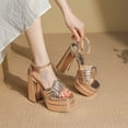 thumbnail image 4 of SACFOF Chunky Platform Heels for Women Open Toe Bow Heels with Ankle Strap Wedding Party Office Summer Sandals, 4 of 6