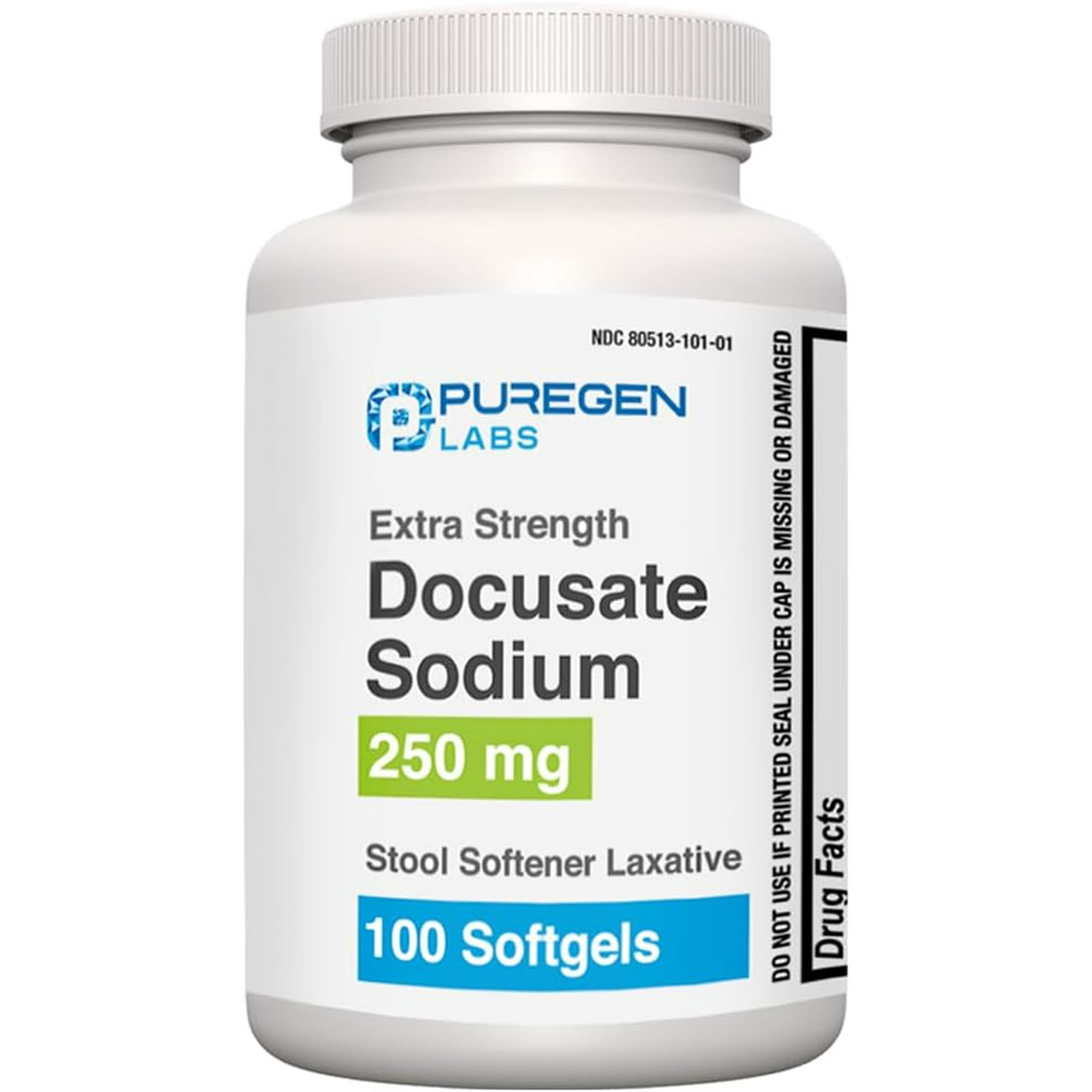 Puregen Labs Docusate Sodium Stool Softener Laxative Softgels for Gentle Constipation Relief 250 mg 1PK 100 Count