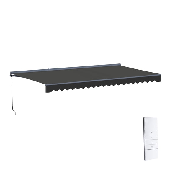 Semi-Cassette Motorized LED Luxury Patio Awning - 16 x 10 Ft - Onyx Black - Moroccan Collection