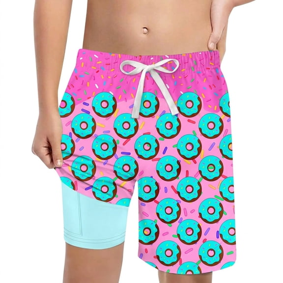 Lullu Boys Beach Swim Trunks with Compression Liner Donut Print Board Shorts, Sizes 2-3