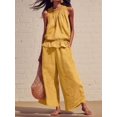 thumbnail image 4 of Women Summer 2 Piece Outfits Sleeveless Ruffle Top Wide Leg Pants Set with Pockets Yellow XXL, 4 of 8