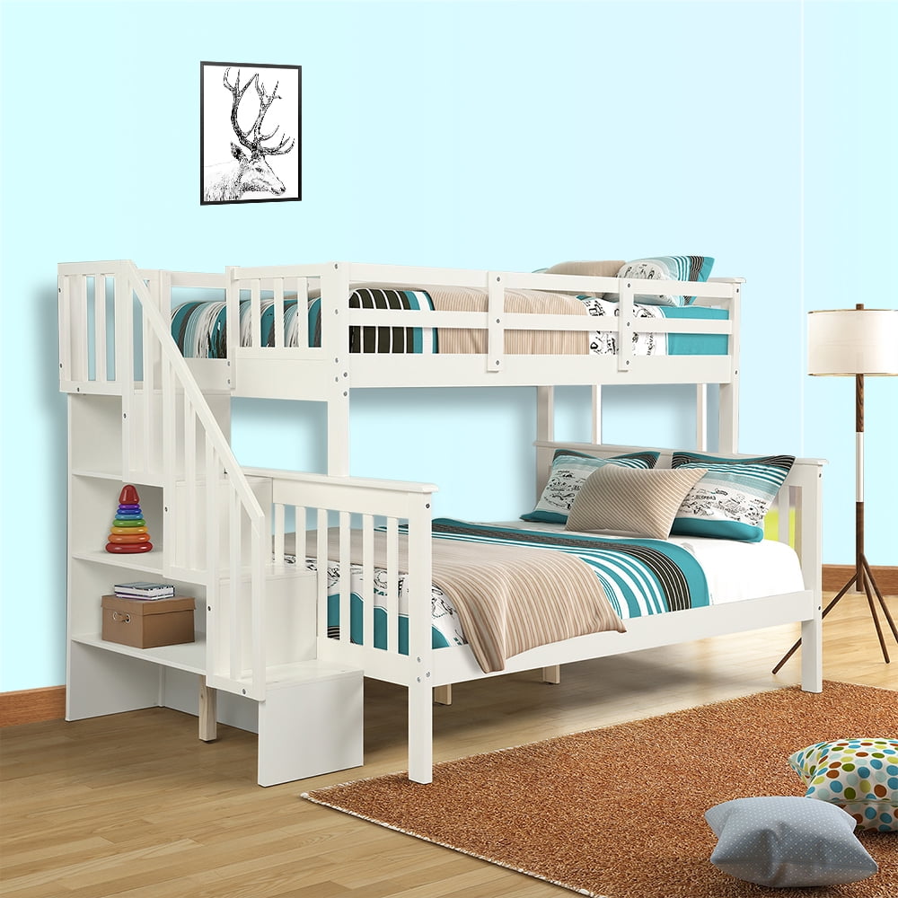 Kids Bunk Beds for Boys Girls, Twin Over Full Bunk Bed Frame, Hardwood Bunk Bed Frame with