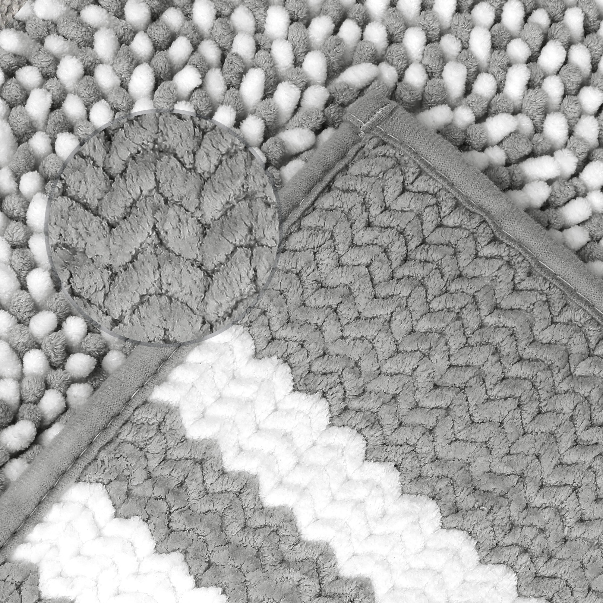 Unique Bargains Striped Chenille Bathroom Rug with Edges Non-Slip Bathroom Floor Mat Dark Gray 20" x 32"