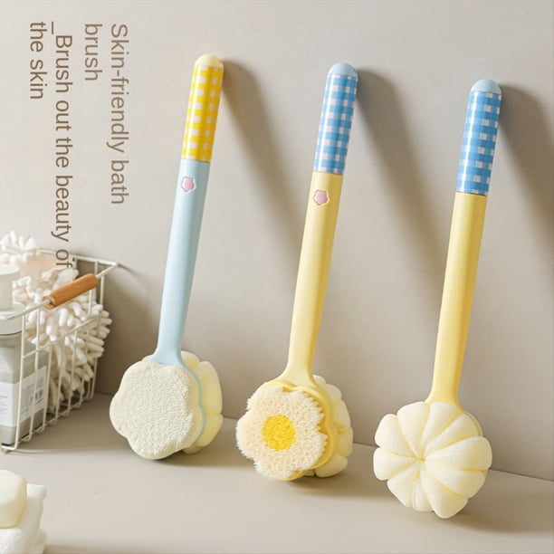 Cepillo de Baño con Flor de Dopamina, con Molinillo para Pies, Cuerpo de Ducha, Exfoliante de Espalda de Doble Cara, Color Amarillo.