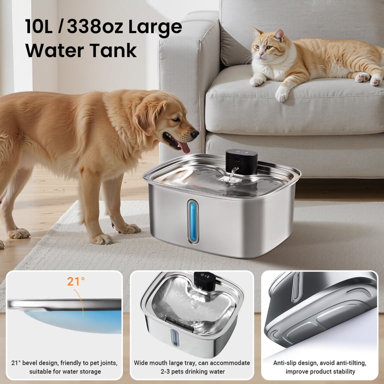 Vacqueen 10 L Stainless Steel Dog & Cat Water Fountain with