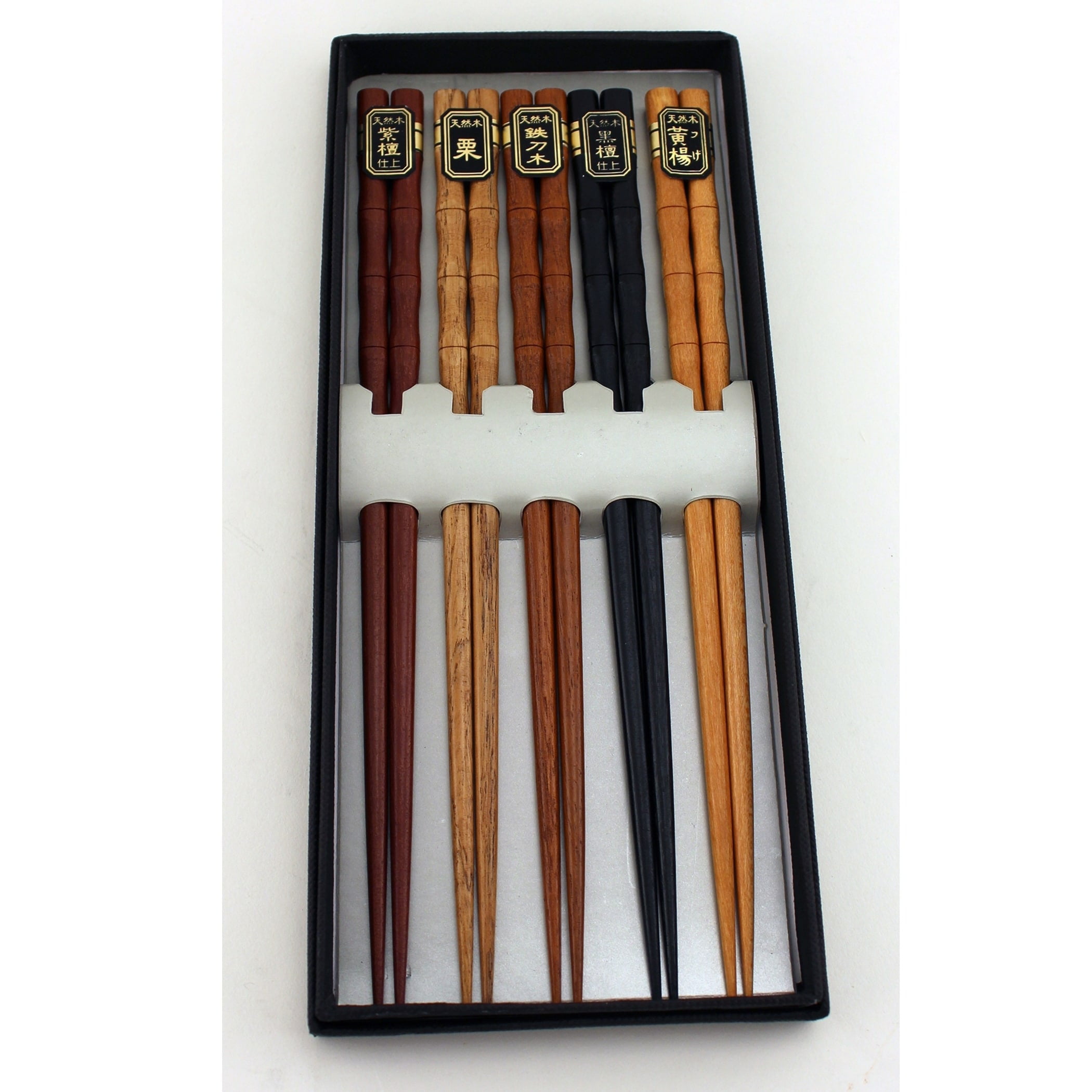KAFUH CHOPSTICKS WOODEN FLOWERS AND FANS SET OF 5 ..New in Box