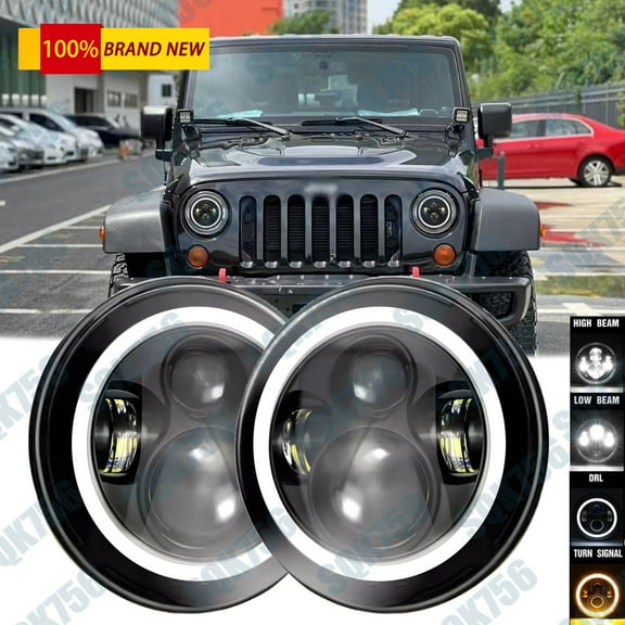 Pair 7" inch Round LED Halo Headlights For Jeep Wrangler JK TJ CJ LJ 1997-2018