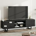 thumbnail image 3 of Garvee Industrial TV Stand for 80 Inch TV, Modern Black Wood Entertainment Center with 2 Drawers, Heavy Duty Metal Legs, Open Storage, Media Console Table, 3 of 7