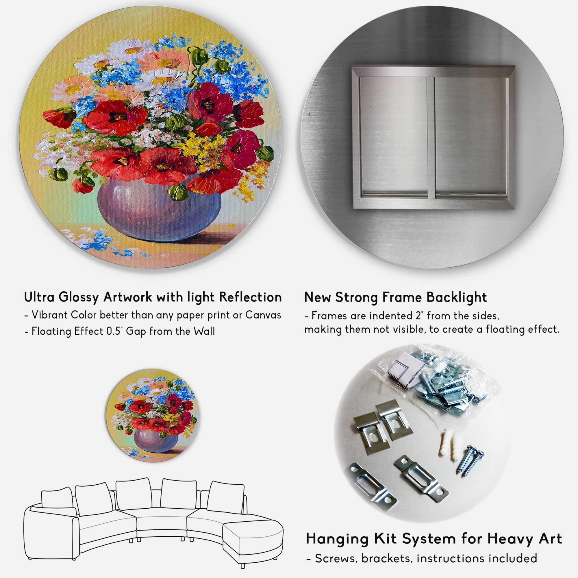 Designart 'Still Life A Bouquet Of Blue and Red Flowers' Traditional Circle Metal Wall Art 36x36 - Disc of 36