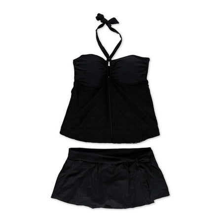 Jones New York Womens Flyaway Skirtini 2 Piece Tankini, Black, 10