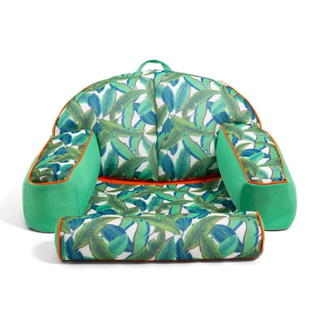 big joe lazy lounger no inflation needed pool float with headrest and footrest tropical palm green double sided mesh quick draining fabric 3.5 feet lounger