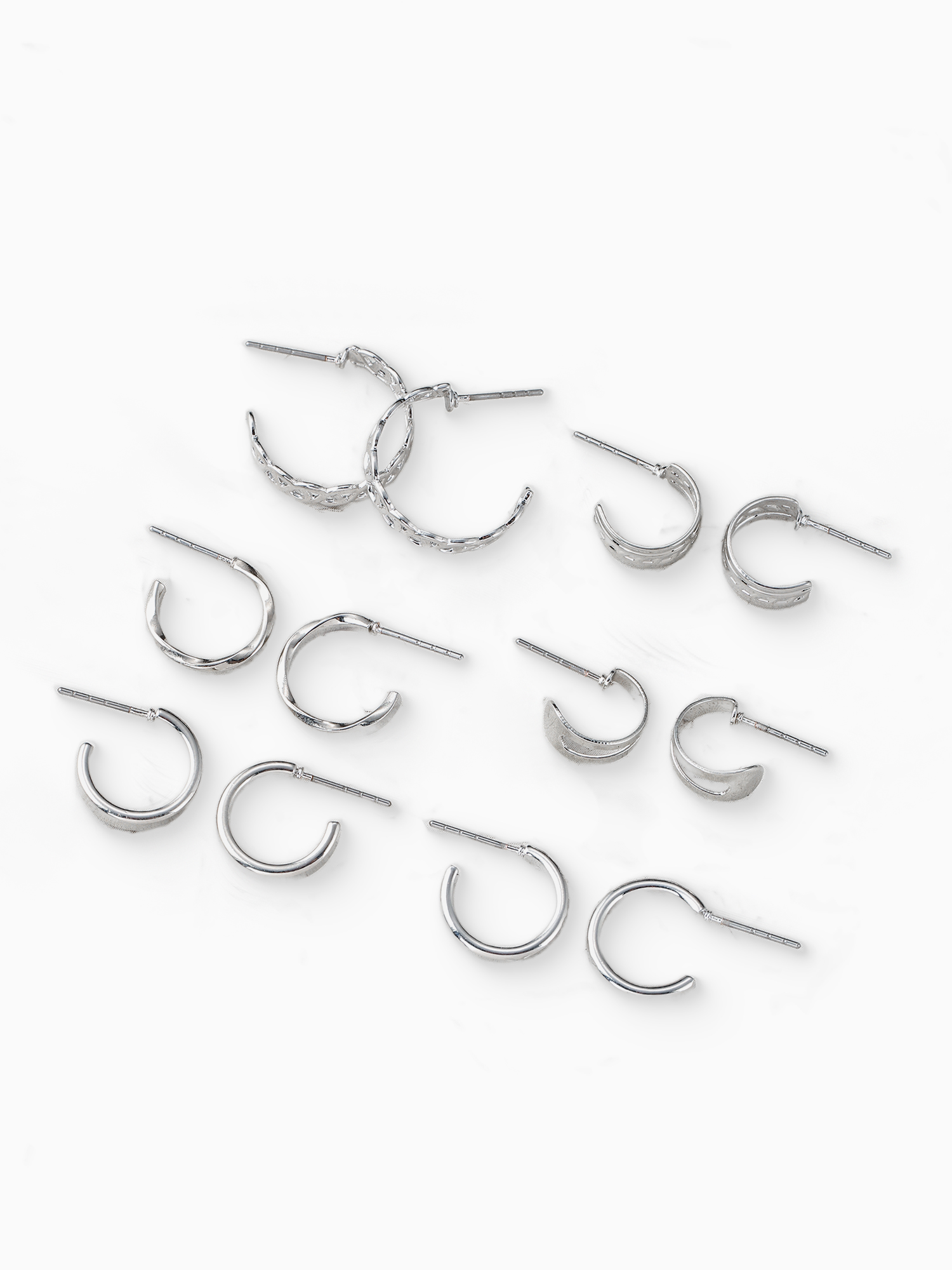 Time And Tru Mini Hoop Earrings Silver, 10mm-12mm, 6 Pack