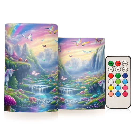 2 PCS Flameless Candles with Remote Timer LED Battery Operated Flickering Candle Light for Wedding Table Home Decoration Gifts Rainbow-colored Valley