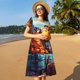 thumbnail image 4 of Easygdp Colorful Travel Luggage Gear para Vestido Transpirable de Mujer, Vestido Suelto de Manga Corta con Pliegues y Bolsillos para el Verano, 4 of 6