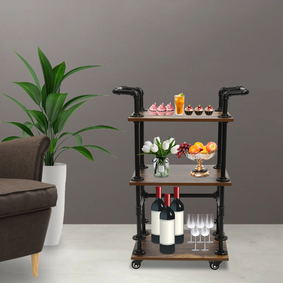 3 Tier Rolling Bar Cart Trolley Serving Cart Liquor Wine Beverage Storage Rack