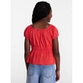 thumbnail image 3 of Wonder Nation Girls' Bow Front Peasant Top with Short Puff Sleeves, Sizes 4-18 & Plus, 3 of 6