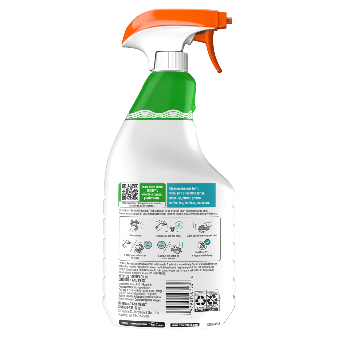 Shout Carpet Clean Up Foamer Rug & Carpet Cleaner, Color Safe and Fast Acting Spot & Stain Remover, 22 oz Trigger Spray