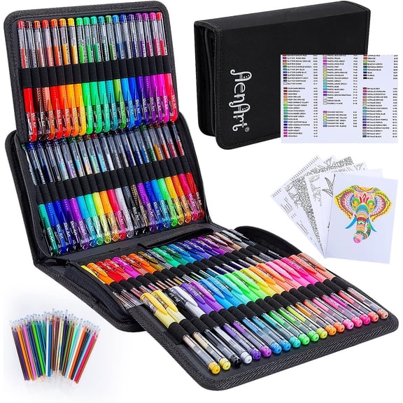 Gel Pens for Adult Coloring Books, 160 Pack Artist Colored Gel Pen with 40% More Ink, Black Case. Perfect for Drawing Doodle Crafts Journaling Planner