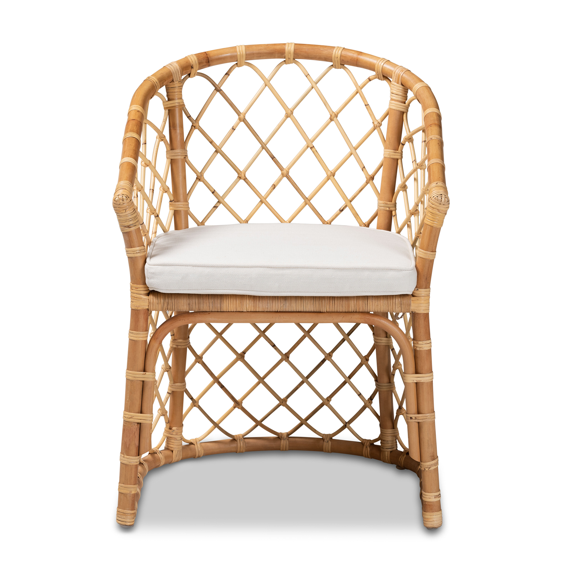 bali & pari Orchard Modern Bohemian White Fabric Upholstered and Natural Brown Rattan Dining Chair - image 3 of 10