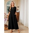 thumbnail image 5 of Summer Maxi Dresses for Women Beach Vacation Casual Short Sleeve Long T Shirt Dress with Pockets Black S, 5 of 8