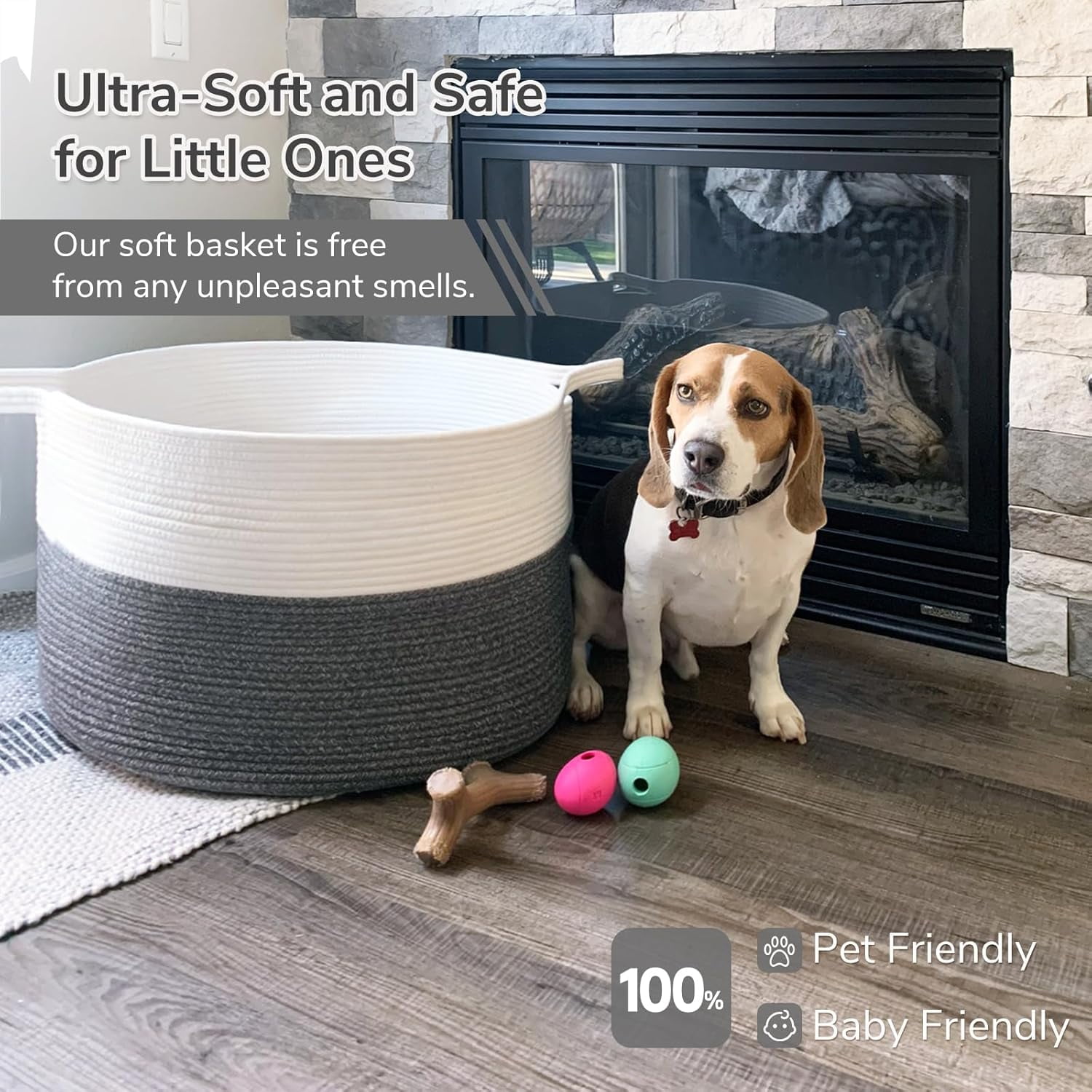 UniMall XXXLarge Cotton Rope Basket 21.7" x 21.7" x 13.8" Woven Baby Laundry Baskets Blanket Basket Toy Baskets with Handle Storage Comforter Cushions Gray Laundry Hamper