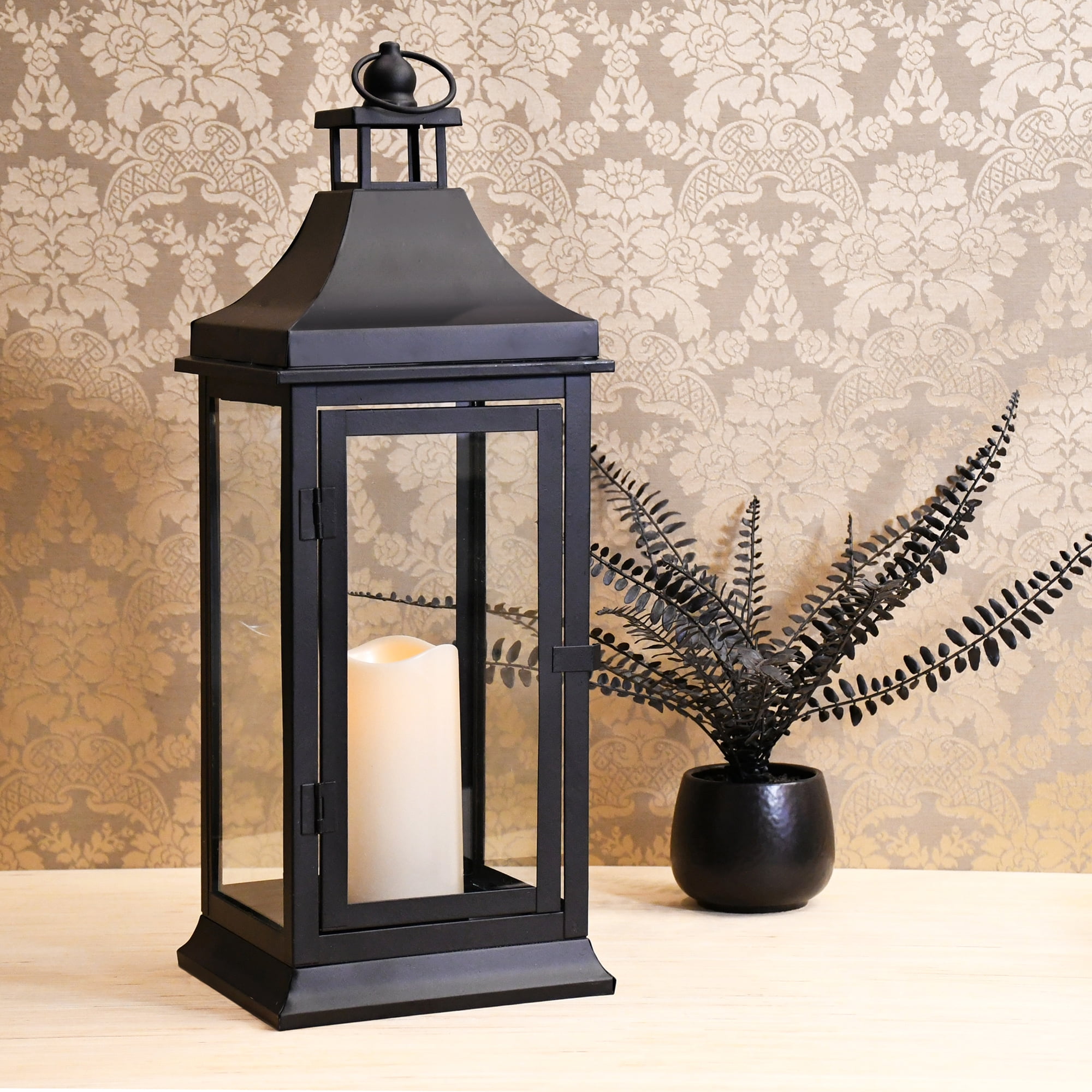 Metal Lantern with Battery Operated Candle - Chrome - Walmart.com