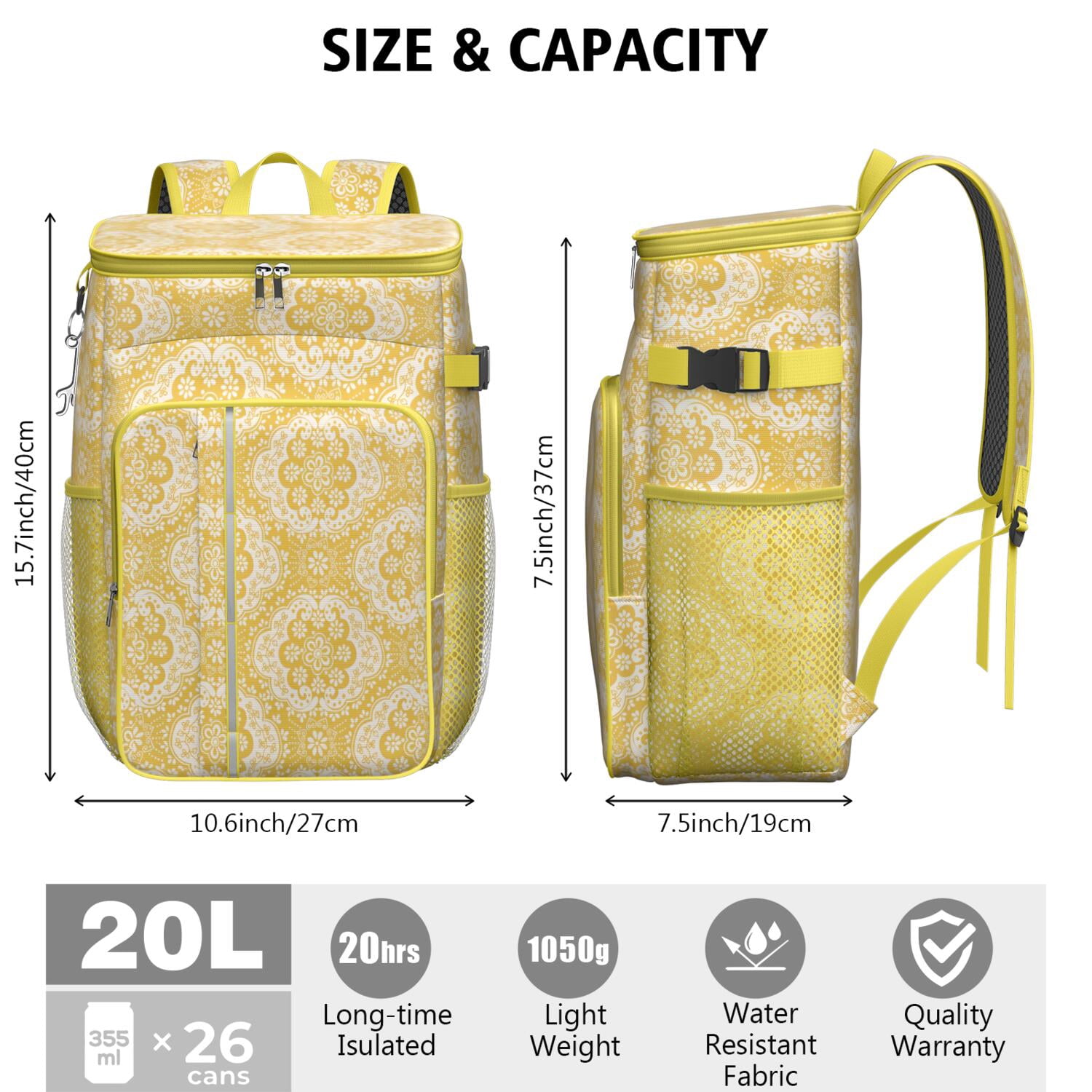 Travel Cooler Bag - Boho Bohemia Flower Camping Beer Cooler Backpack with Bottle Opener- Waterproof Insulated Picnic Backpacks - Cooler Bag for Beach