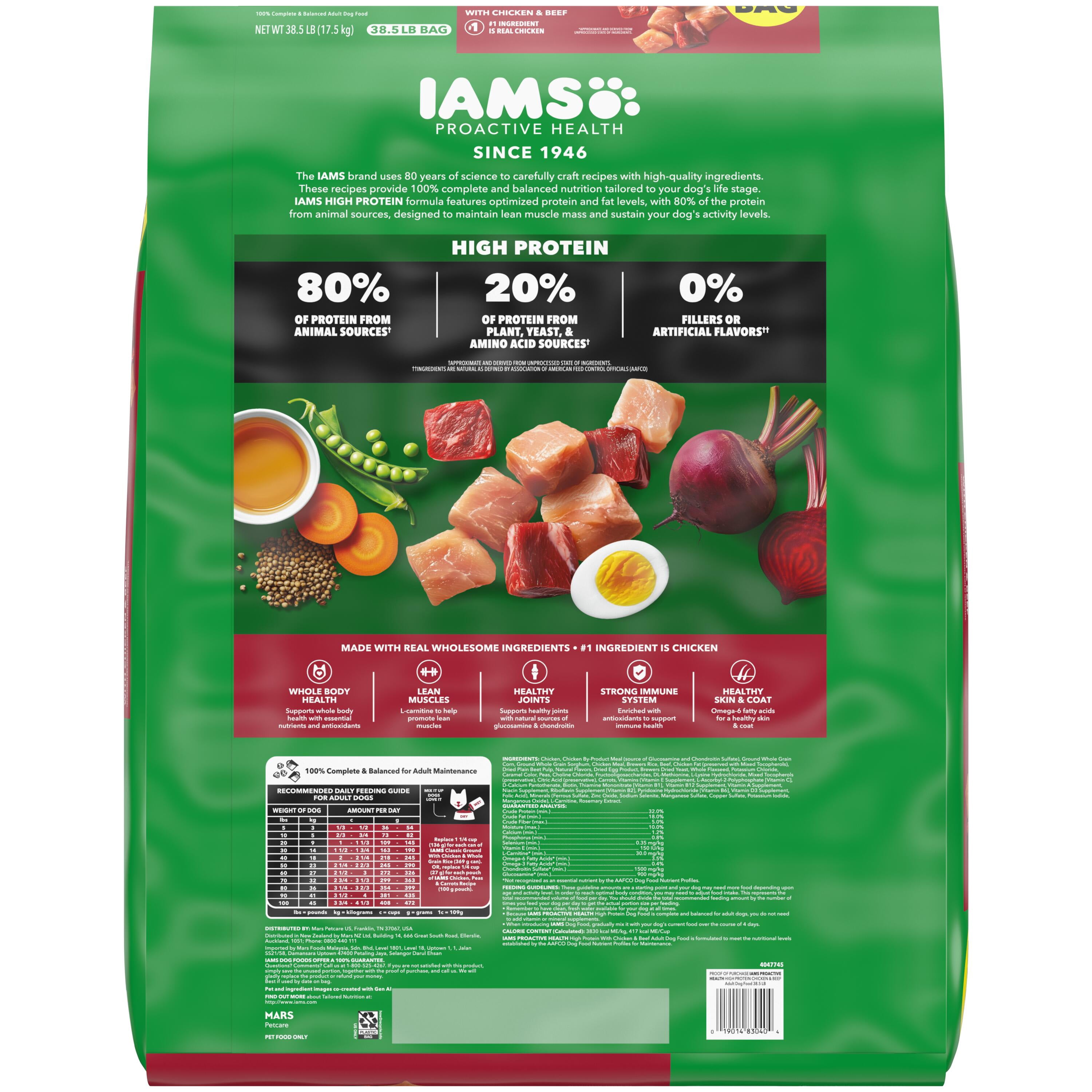 IAMS Proactive Health High Protein Dry Dog Food With Chicken & Beef, 38.5lb Bag